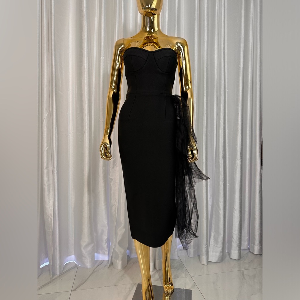 Black Bridesmaid Midi Bandage Dress